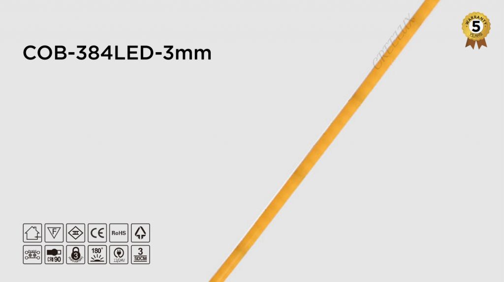 CREELUX- COB LED Light Strips 3MM 384Leds/M - 5 Years Warranty